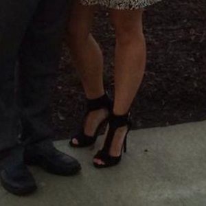 Black T-Strap suede heels